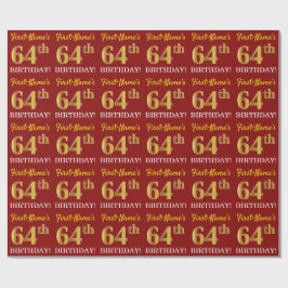 Red, Imitation Guld titta "64:e BIRTHDAY" Presentpapper