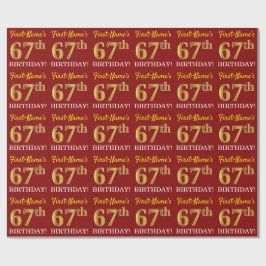 Red, Imitation Guld titta "67:e BIRTHDAY" Presentpapper