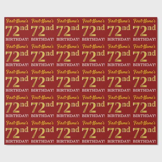 Red, Imitation Guld titta "72:a BIRTHDAY" Presentpapper (Platt)