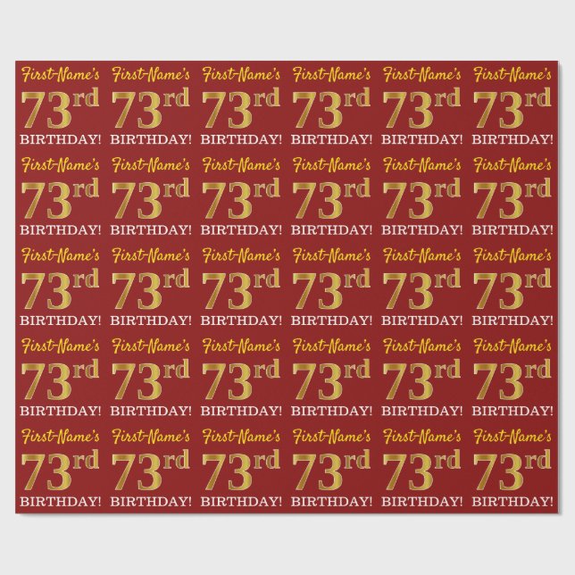 Red, Imitation Guld titta "73:e BIRTHDAY" Presentpapper (Platt)