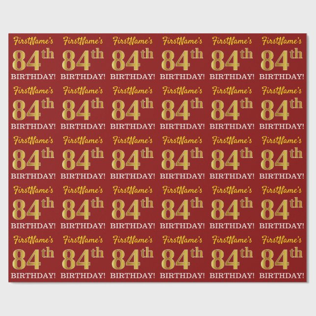 Red, Imitation Guld titta "84:e BIRTHDAY" Presentpapper (Platt)