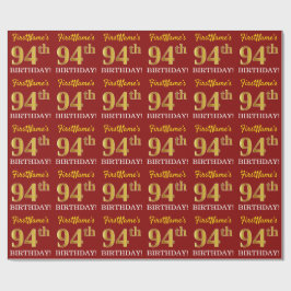 Red, Imitation Guld titta "94:e BIRTHDAY" Presentpapper