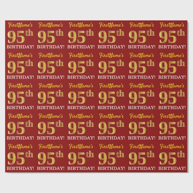 Red, Imitation Guld titta "95 BIRTHDAY" Presentpapper (Platt)