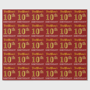 Red, Imitation Guld tittar "10:e BIRTHDAY" Presentpapper