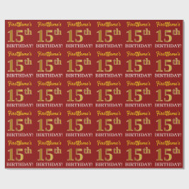 Red, Imitation Guld tittar "15:e BIRTHDAY" Presentpapper