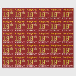 Red, Imitation Guld tittar "19:e BIRTHDAY" Presentpapper