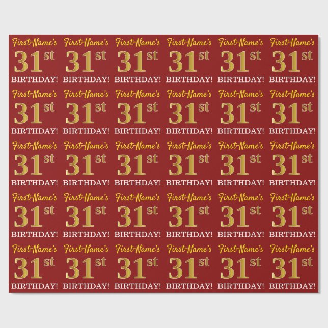 Red, Imitation Guld tittar "31a BIRTHDAY" Presentpapper (Platt)