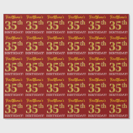 Red, Imitation Guld tittar "35e BIRTHDAY" Presentpapper
