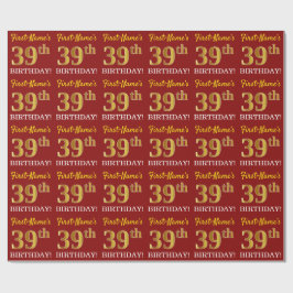 Red, Imitation Guld tittar "39:e BIRTHDAY" Presentpapper