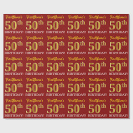 Red, Imitation Guld tittar "50 BIRTHDAY" Presentpapper