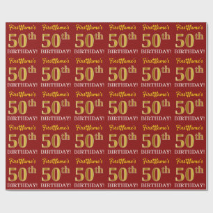 Red, Imitation Guld tittar "50 BIRTHDAY" Presentpapper