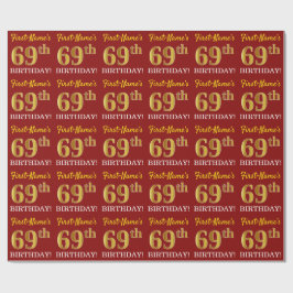 Red, Imitation Guld tittar "69:e BIRTHDAY" Presentpapper