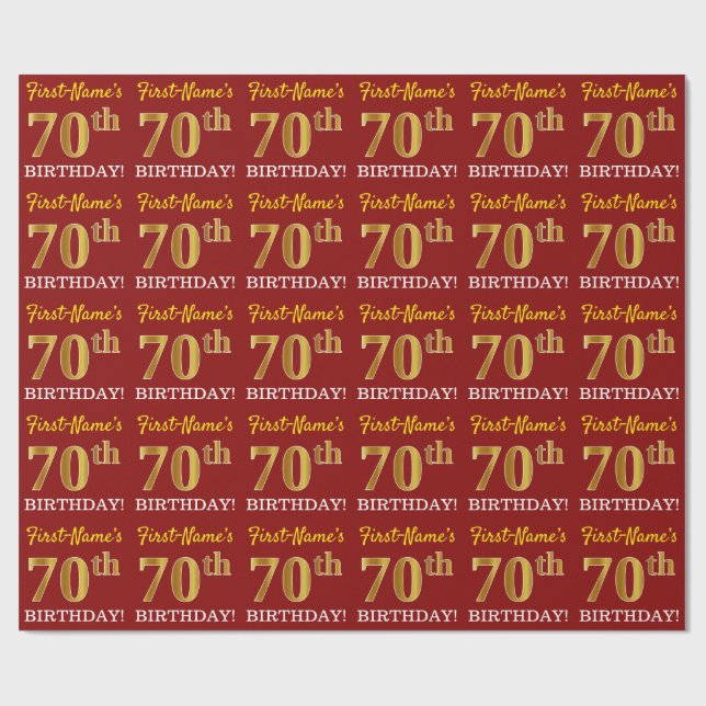 Red, Imitation Guld tittar "70 BIRTHDAY" Presentpapper (Platt)