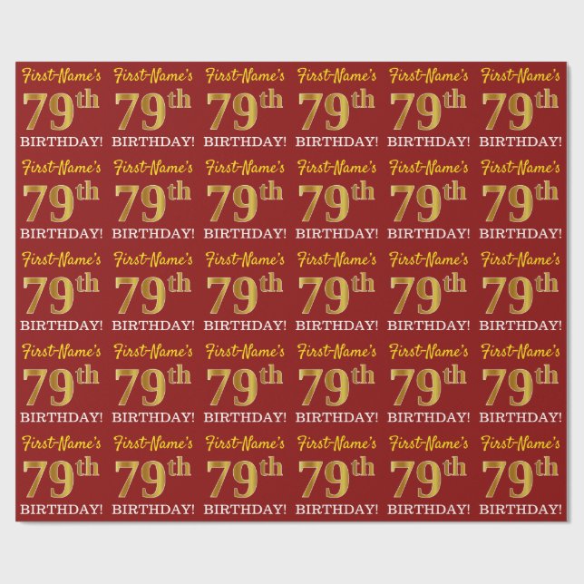 Red, Imitation Guld tittar "79:e BIRTHDAY" Presentpapper (Platt)