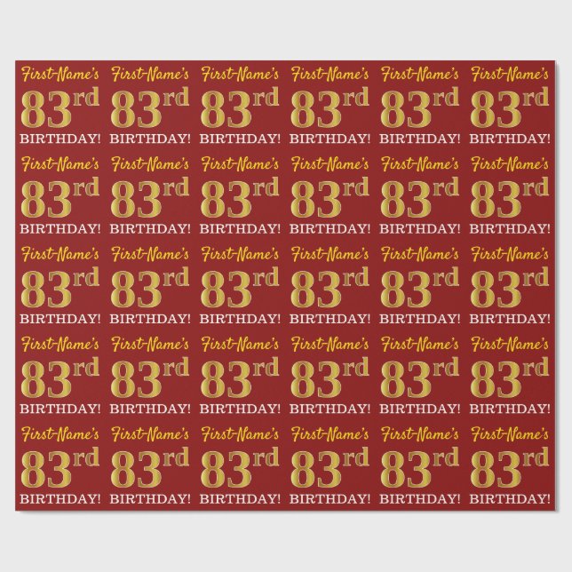 Red, Imitation Guld tittar "83:e BIRTHDAY" Presentpapper (Platt)