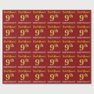 Red, Imitation Guld tittar "nionde BIRTHDAY" Presentpapper
