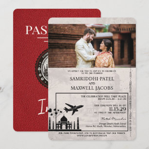 Red India Passport bröllop-inbjudan Inbjudningar