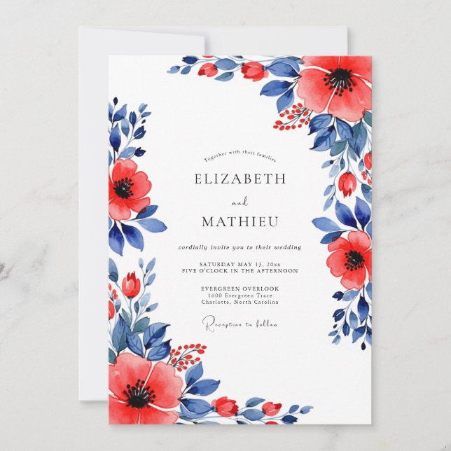 Red Indigo Botanical Summer Wedding Inbjudningar (Framsida)