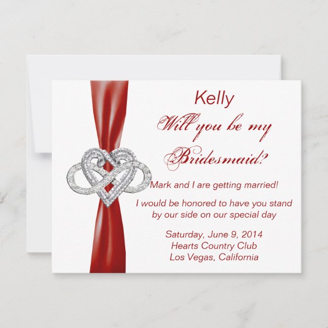 Red Infinity Heart Bridesmaid Card Inbjudningar (Framsida)