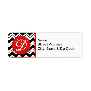 Red Initial Monogram Black & White Zizzag Chevron Returadress Etikett