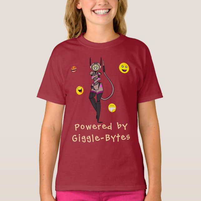 Red Inspirational Robot Giggle Roligt T-Shirt (Framsida)