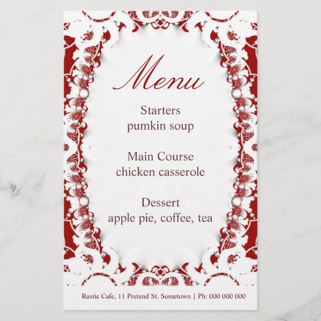 Red Intrika Menu Stationery (Framsida)