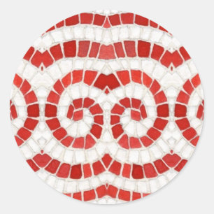 RED IONIC MOSAIC Large Round Stickers Runt Klistermärke