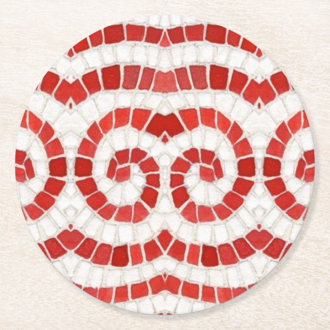 RED IONIC MOSAIC Round Papper Underlägg Rund (Framsidan)