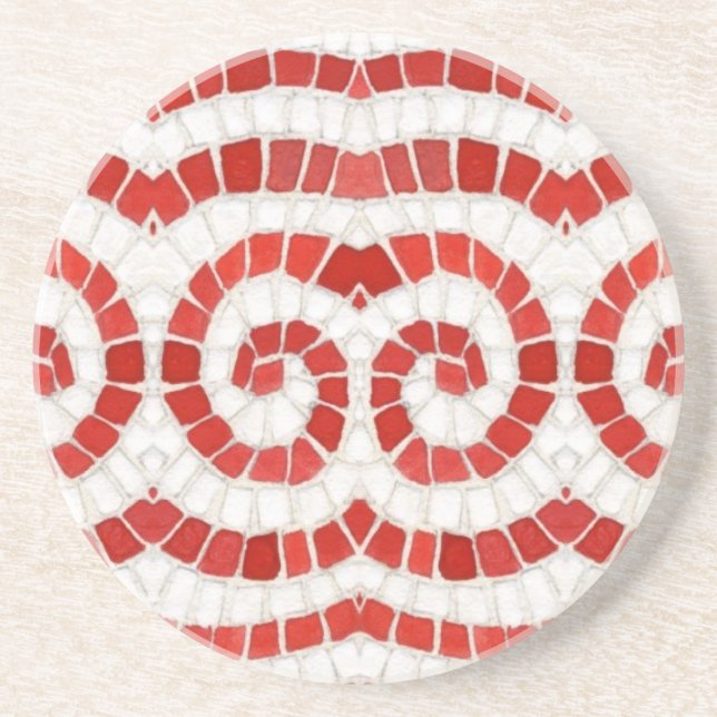 RED IONIC MOSAIC Round Sandstone Underlägg (Framsidan)