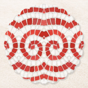 RED IONIC MOSAIC Scalloped Round Papper Underlägg
