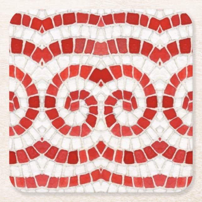 RED IONIC MOSAIC Square Papper Underlägg Kvadrat (Framsidan)