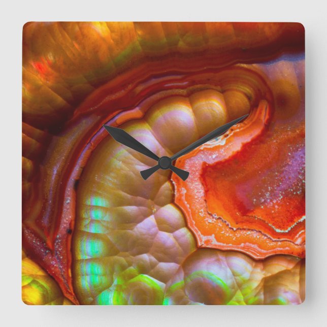 Red iridescent Fire Opal Fyrkantig Klocka (Framsida)