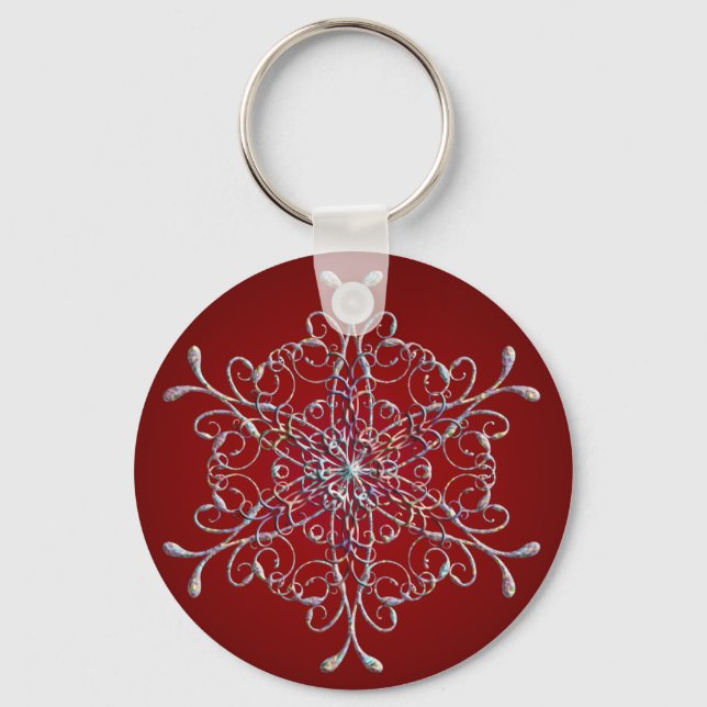 Red Iridescent Snowflake Keychain Nyckelring (Framsida)