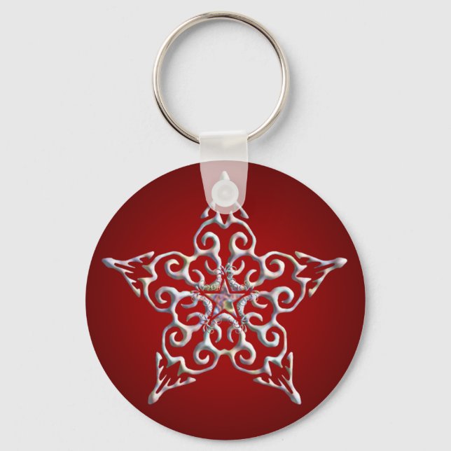 Red Iridescent Star Keychain Nyckelring (Framsida)