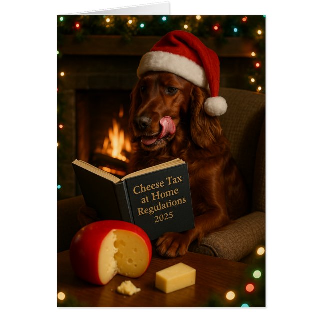 Red / Irish Setter 'Cheese Tax' Christmas card Hälsningskort (Framsidan)