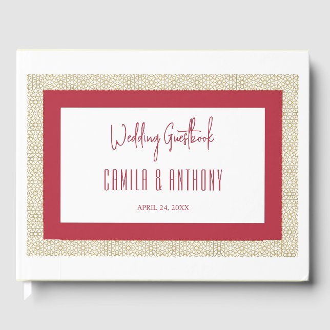 Red Islamic Geometric Gräns Bröllop Gästböcker (Framsida)