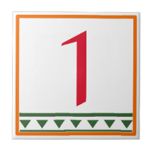 Red Italian Brev & Numbers Ceramic Tile