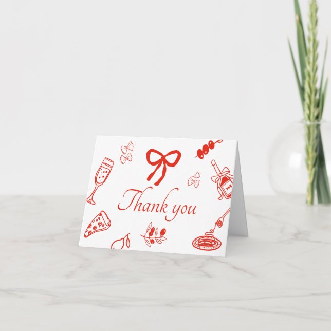 Red Italian Hand Drawn Bridal Shower Thank you  Tack Kort (Framsida)