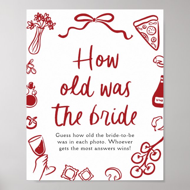 Red Italian Hand Drawn Guess How Old The Bride Poster (Framsidan)