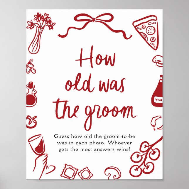 Red Italian Hand Drawn Guess How Old The Groom Poster (Framsidan)