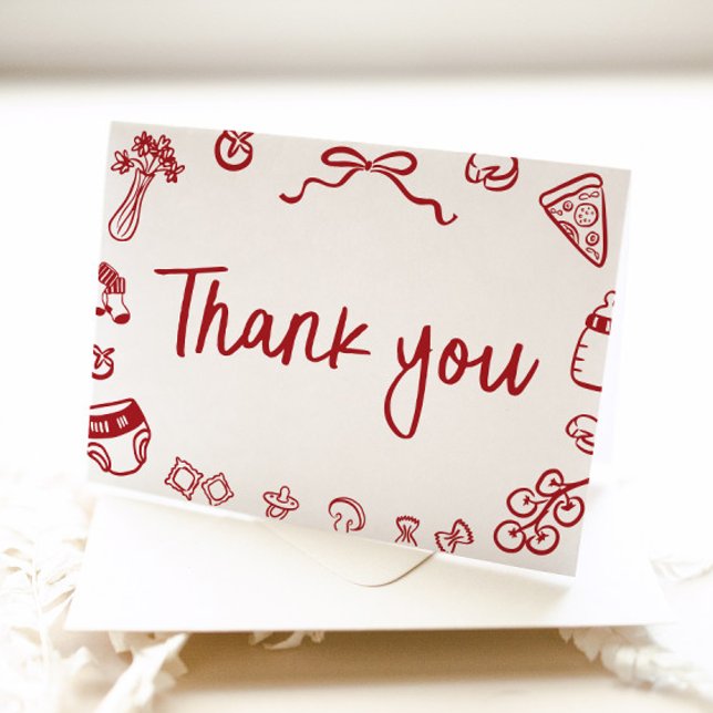 Red Italiana Hand plockade Baby Shower - tack för  (Red Italian Hand Drawn Baby Shower Thank you Card)