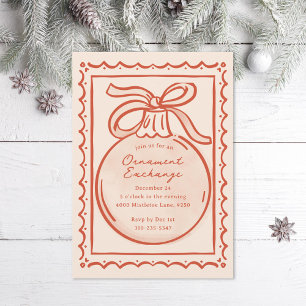 Red Ivory Doodle Ornament Exchange Julfest Inbjudningar