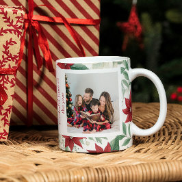 Red & Ivory Poinsettia Family Photo Helgdag Mugg