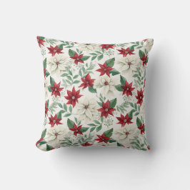 Red & Ivory Poinsettia Helgdag Dekorativ kudde