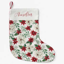 Red & Ivory Poinsettia Helgdag Liten Julstrumpa