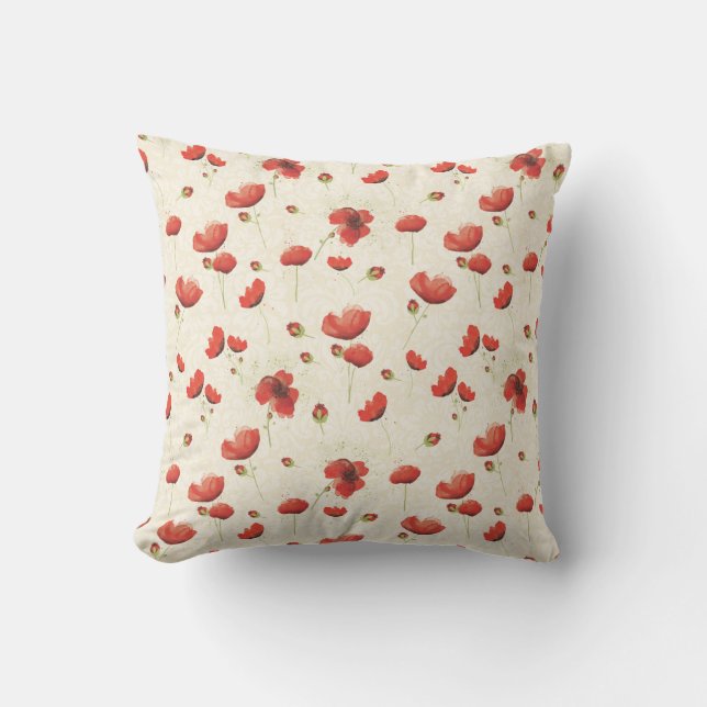 Red Ivory Poppy Dekorativ kudde (Framsida)