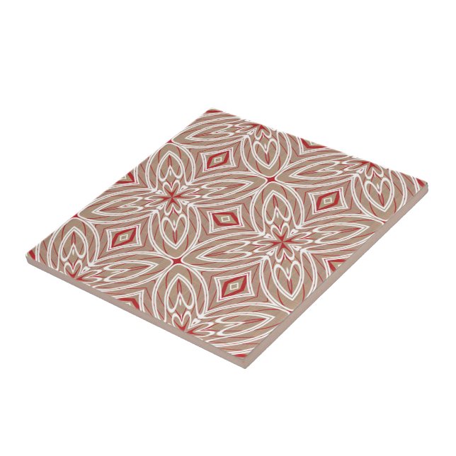 Red Ivory White Taupe Beige Ethnic Tribe Art Kakelplatta (Sidan)
