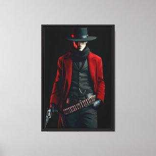 Red Jacka Cowboy, Gunslinger Framed Canvas Wall Ar