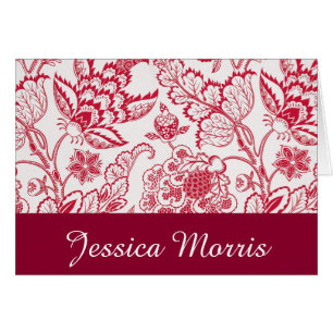 Red Jacobean print, personalize Hälsningskort