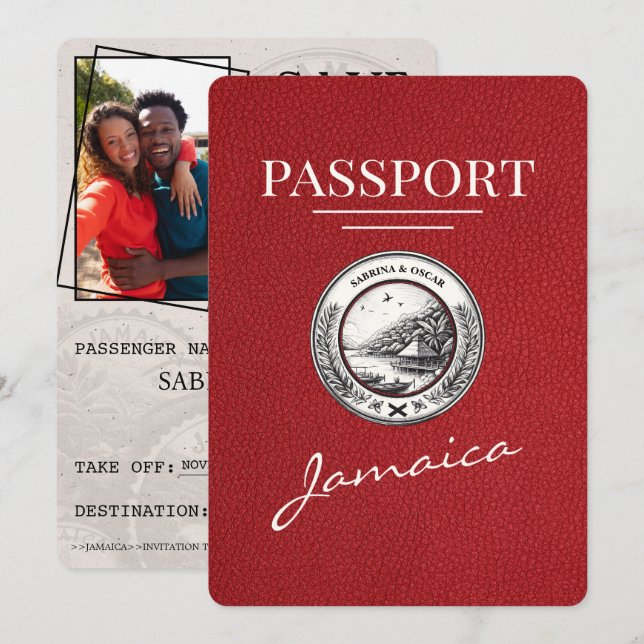 Red Jamaica Passport Spara datum Datumet (Fram/baksida)